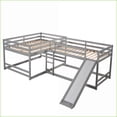 thumbnail image 2 of Full & Twin Size Pine Wood L-Shaped Bunk Bed with Slide & Short Ladder, Gray - No Box Spring Needed, 2 of 13