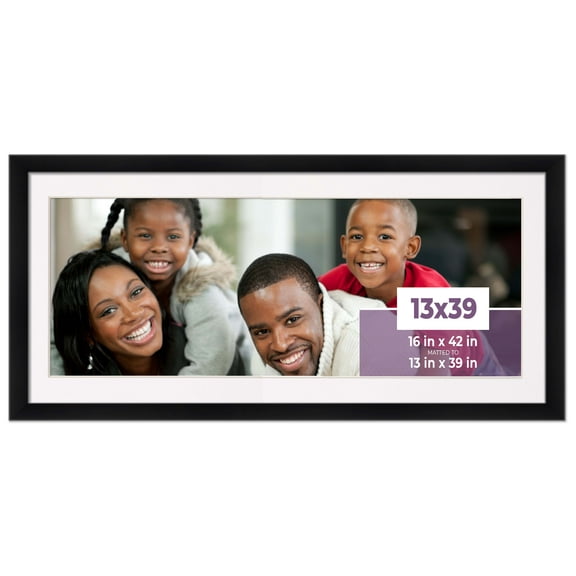 13x39 Frame Black With White Picture Mat For 13x39 Photo - Black 16x42 Frame To Display Print or