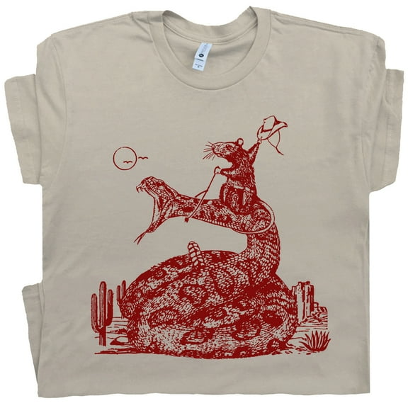 Funny Mouse T Shirt Cowboy Rattlesnake Shirt for Men Women Cool Rat Rodent Snake Graphic Tee Western Theme Vintage Rodeo