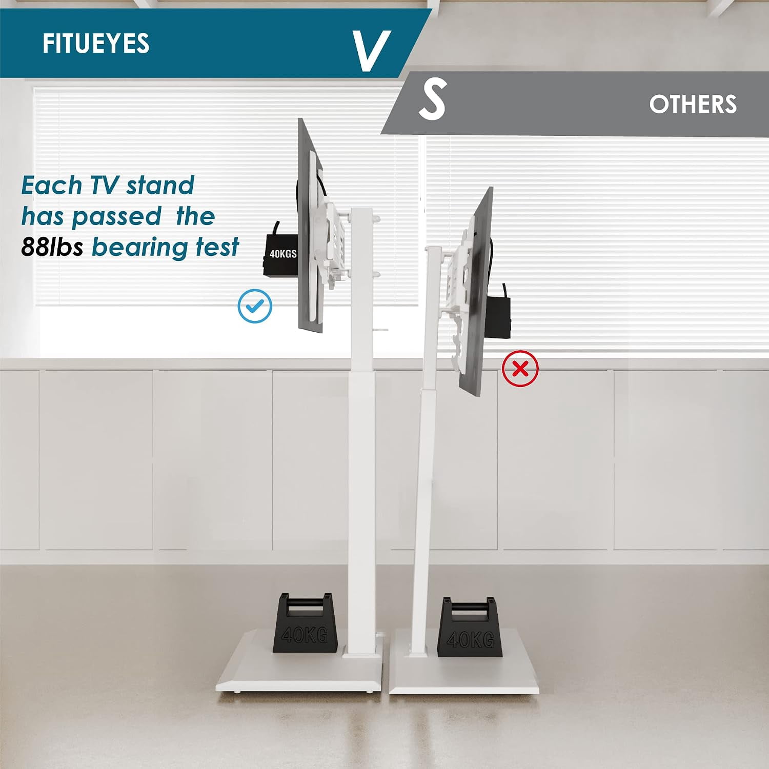 FITUEYES Floor TV Stand for 32–65 Inch TVs, White, Swivel Mount, Height Adjustable, Iron Base