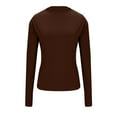 thumbnail image 5 of Otntypg Women's Lettuce Trim Mock Neck Long Sleeve Tops Spring Casual Dressy Ribbed Knit Basic Solid Color Slim Fit Tee Shirt Fall Layer Outfits Coffee L, 5 of 9