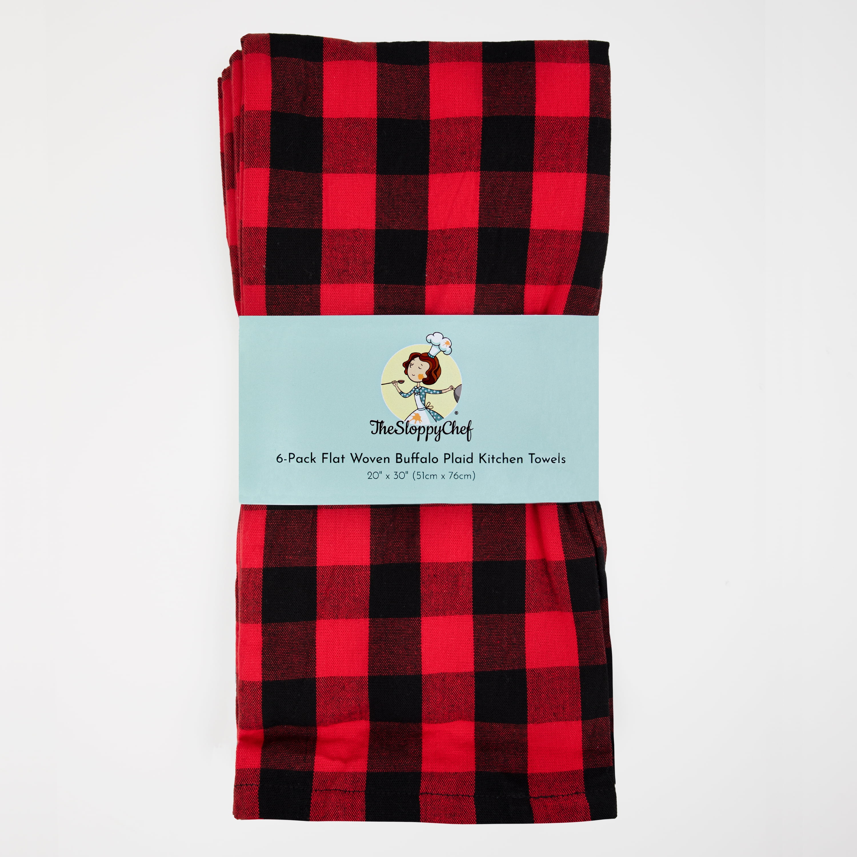 Red and White Plaid Kitchen Towels - Set of 6 Red Checkered Dish Towels  with Hanging Loop - 100% Cotton, Extremely Absorbent, Multipurpose Buffalo