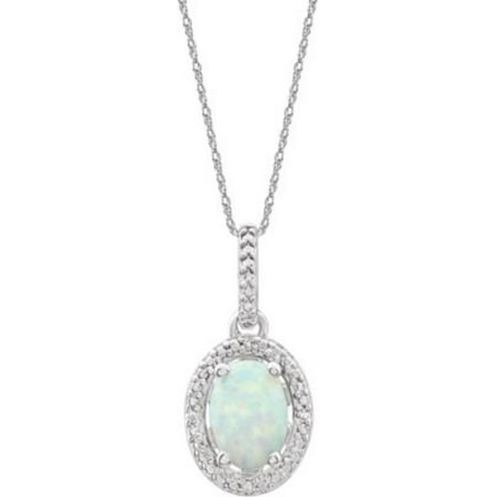 Sterling Silver Lab-Grown Opal & .01 CTW Diamond 18" Necklace in Sterling Silver