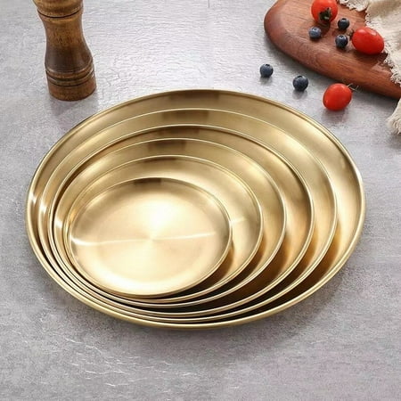 

Gold Dinner Plates European Style Serving Dishes Kitchen Round Ca Tray Western Steak Tools