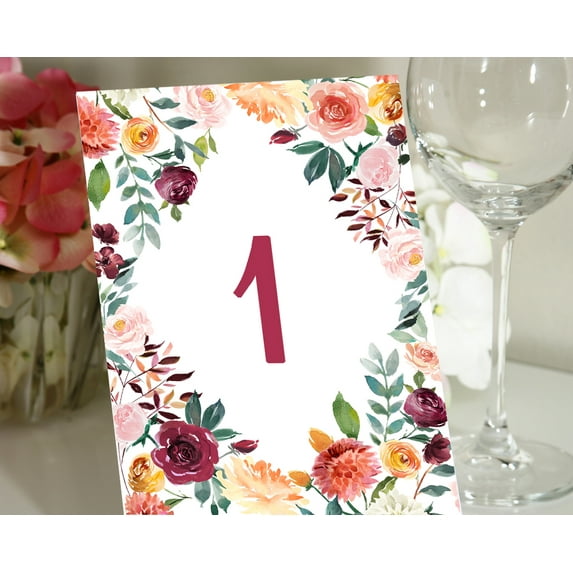 Darling Souvenir Diamond Floral Table Numbers Calligraphy Elegent Table Cards Decor-5" x 7" (1 to 40)