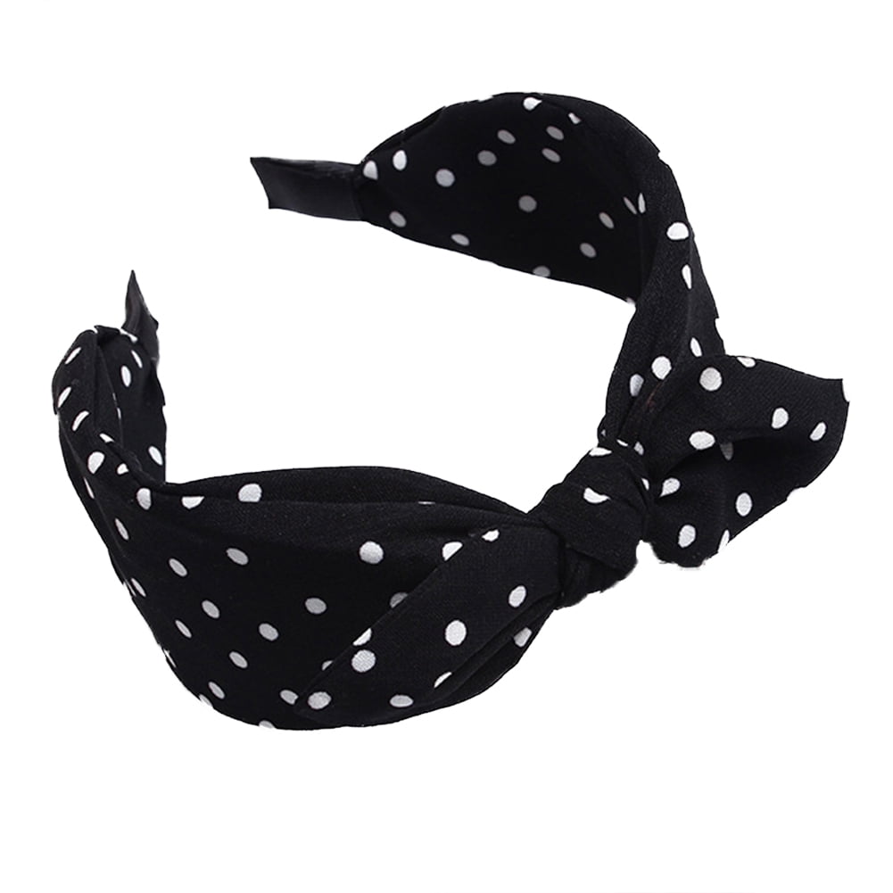 Woman rigid headband with black and white polka dots