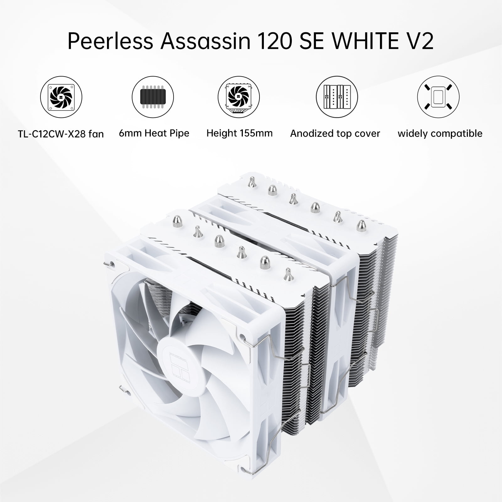 Thermalright Peerless Assassin 120 SE White V2 CPU Air Cooler, 6 Heat Pipes AGHP GEN 5.0 Technology, Aluminium Heatsink Cover, 1850RPM PWM Fans For AMD AM4/AM5 Intel LGA 1851/1700/115X/1200