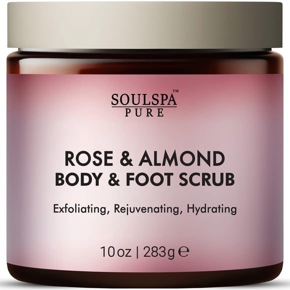 SOULSPA PURE Rose & Almond Body & Foot Scrub - Exfoliante corporal rejuvenecedor e hidratante para un cuidado lujoso de la piel 10 oz