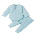 thumbnail image 1 of Newborn Baby Girl Boy Spring Fall Clothes Ribbed Cotton Solid Color Long Sleeve Romper Jumpsuit+Pants Outfits Set, 1 of 7