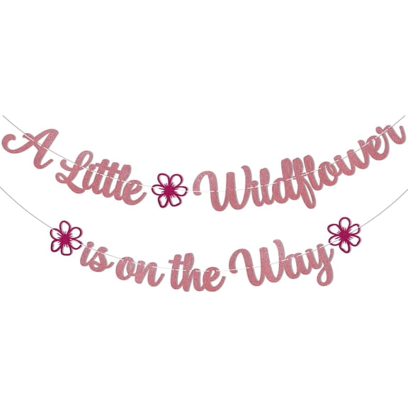 A Little Wildflower is on the Way Banner, Wildflower Baby Shower Party Decorations, Floral Baby Shower Banner Sign for Welcome Baby Girl, Gender Reveal Party Decorations Rose Gold Glitter