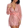 thumbnail image 1 of VISgogo Conjunto de dos piezas de lencería para mujer Perspectiva de moda Vestido de manga larga de encaje y tanga de cintura baja VISgogo moda, 1 of 6