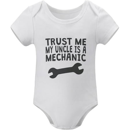 

Trust Me My Uncle Is A Mechanic Newborn Boy Hospital Outfit Short Sleeve Unixex Baby Outfits White Baby Romper 3-6