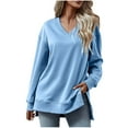 thumbnail image 2 of Lenago Women's Sweatshirt Long Sleeves Solid Color Sweatshirts for Ladies V Neck Pull Over Autumn Outwear No Hoods Fashion Shirt Lightweight Tops Plus Size, 2 of 5