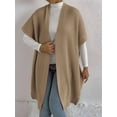 thumbnail image 2 of Women'S Ribbed Knit Cardigan Batwing Short Sleeve Oversized Casual Sweater Chunky Side Split Long Coat Camel One Size, 2 of 7