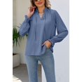 thumbnail image 4 of Solid Color Long Sleeve Ruffle Tie Neck Light Blouse for Women Blue X-Large, 4 of 5