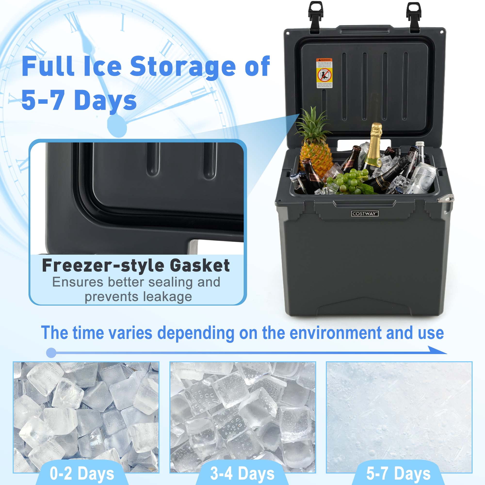 Costway 42 Qt Portable Cooler Roto Molded Ice Chest Insulated 5-7 Days with wheels Handle Charcoal