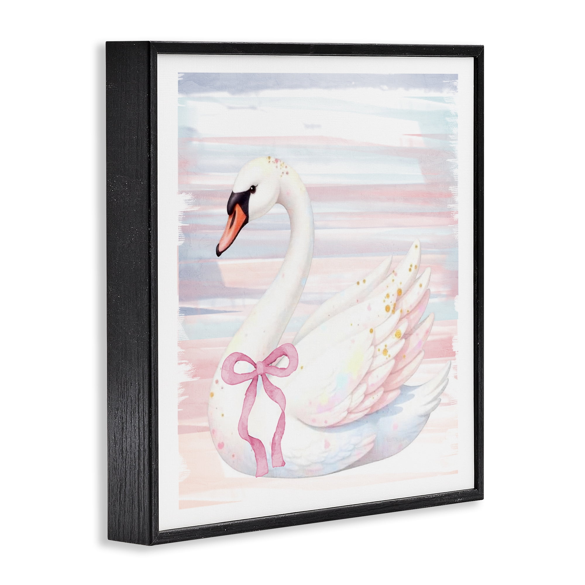 Pastel Swan with Ribbon Black Framed Giclee Art, design by Kim Allen