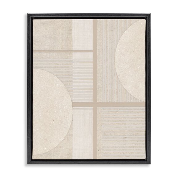 Stupell Industries Mid-Century Beige Circular Geometric Black Floating Frame Canvas Art, 17 x 21, by Susan Jill