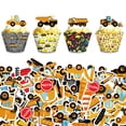 thumbnail image 1 of Adornos para cupcakes de vehículos de construcción, 64 piezas de papel de arroz glutinoso comestible para decoración de tartas, muffins de sitios de construcción, decoración para tartas,, 1 of 7