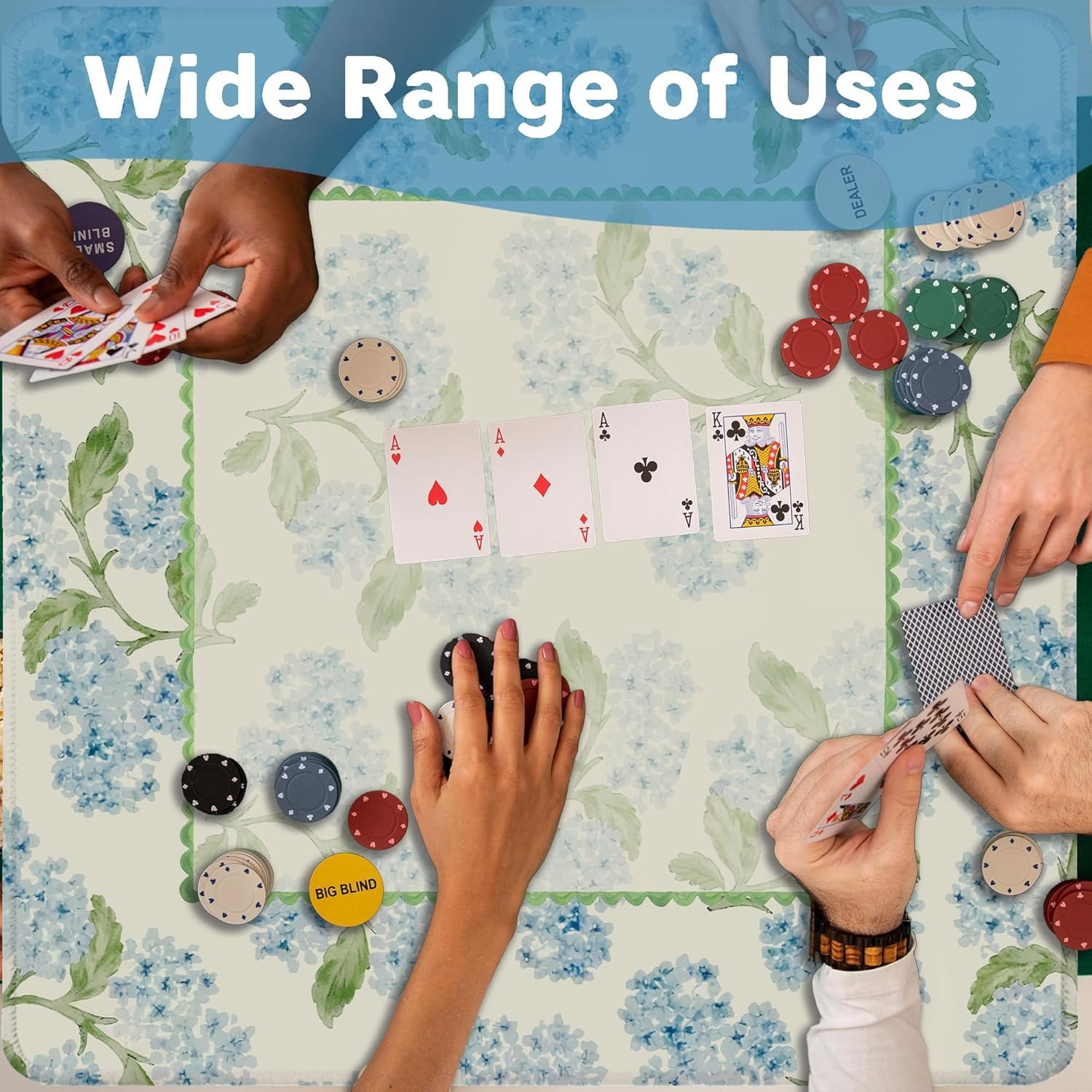 Blue Hydrangea Floral Mahjong Mat for Table 31.5 X 31.5 in, Gifts for Mahjong Players, Grandmillennial Blue Flower Cottagecore Anti-Slip Table Cover Tablecloth for Poker Board Card Tile Game