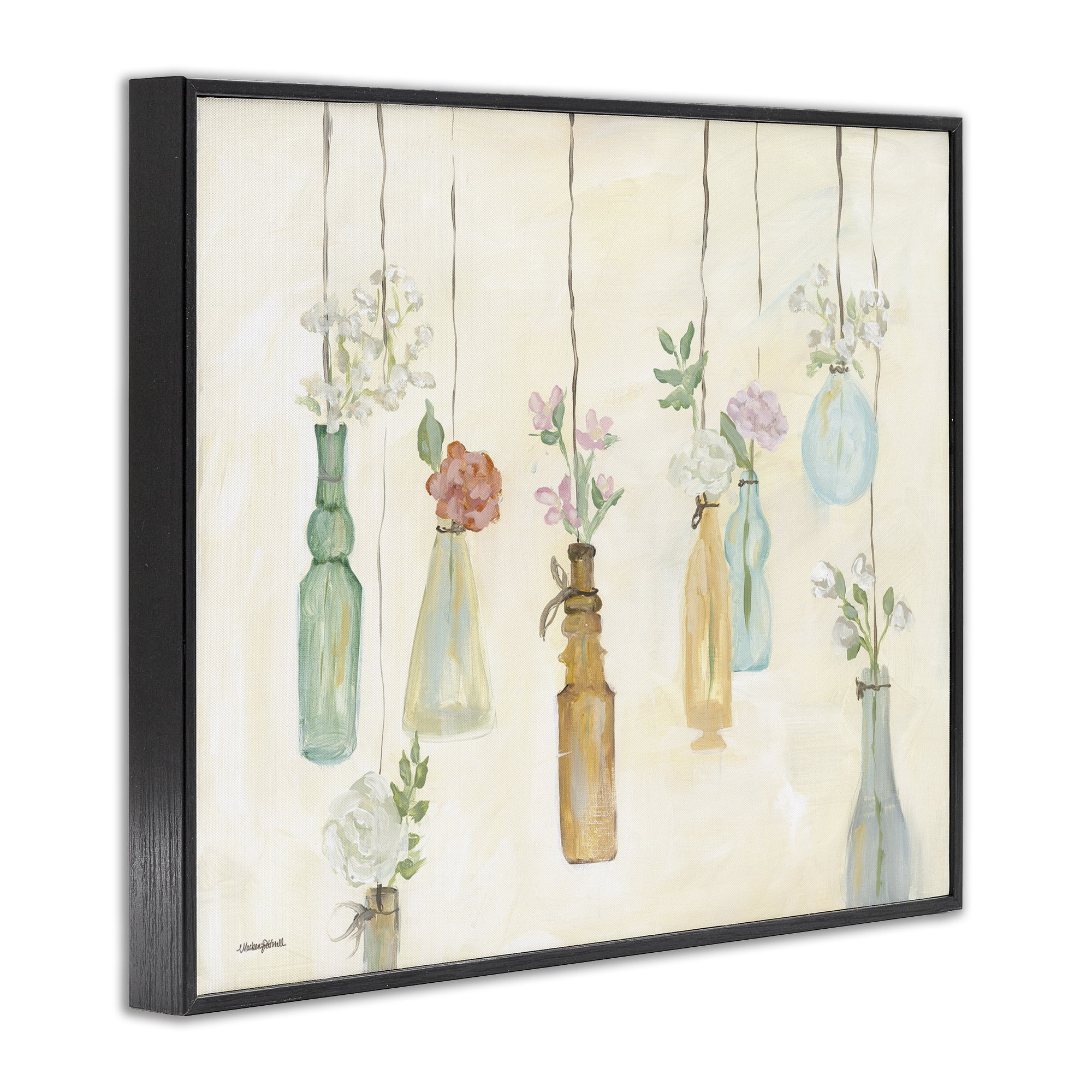 Stupell Industries Hanging Floral Bottles Botanical & Floral Painting Black Framed Art Print Wall Art, 30 x 24