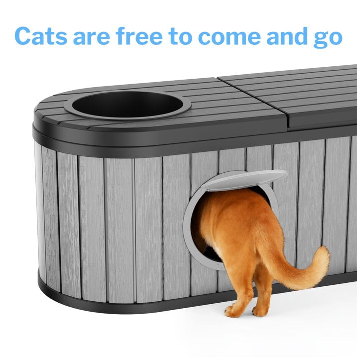 LOJIAWOWE 3-in-1 Outdoor Cat Cave, Stool & Planter Stand - Weatherproof UV-Resistant Plastic, Space-Saving Design for Patio, Balcony (Gray)