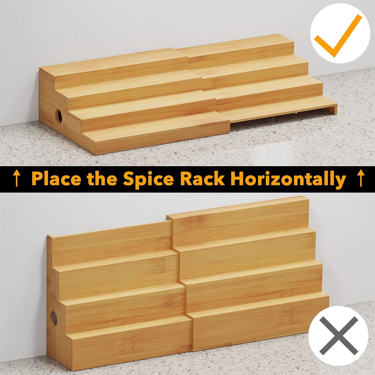 SpaceAid Expandable Spice Rack Organizer for Cabinet, Bamboo, 4 Tier