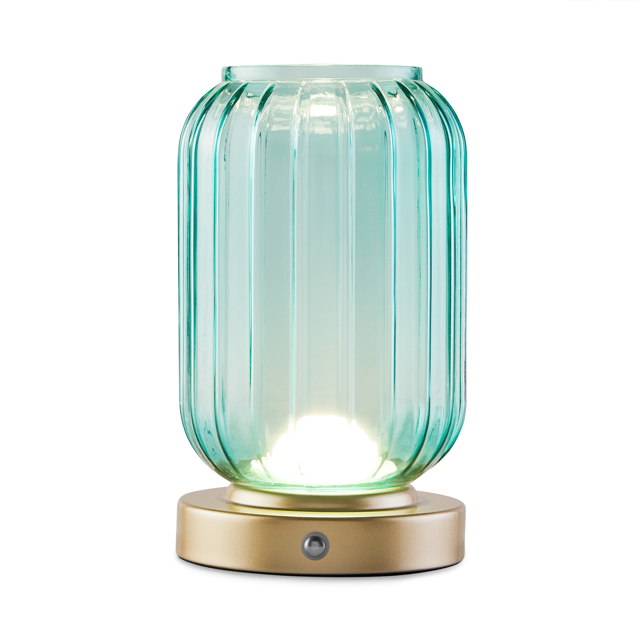 Mainstays by Becky G. & Alejandra 8.5" Rechargeable Green Lily Ribbed Glass Uplight, Gold Metal Base