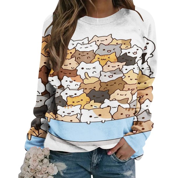 ICHUANYI Liquidación Camiseta holgada estampada a la moda para mujer Blusa de manga larga Tops casuales con cuello redondo ICHUANYI WER202308256351