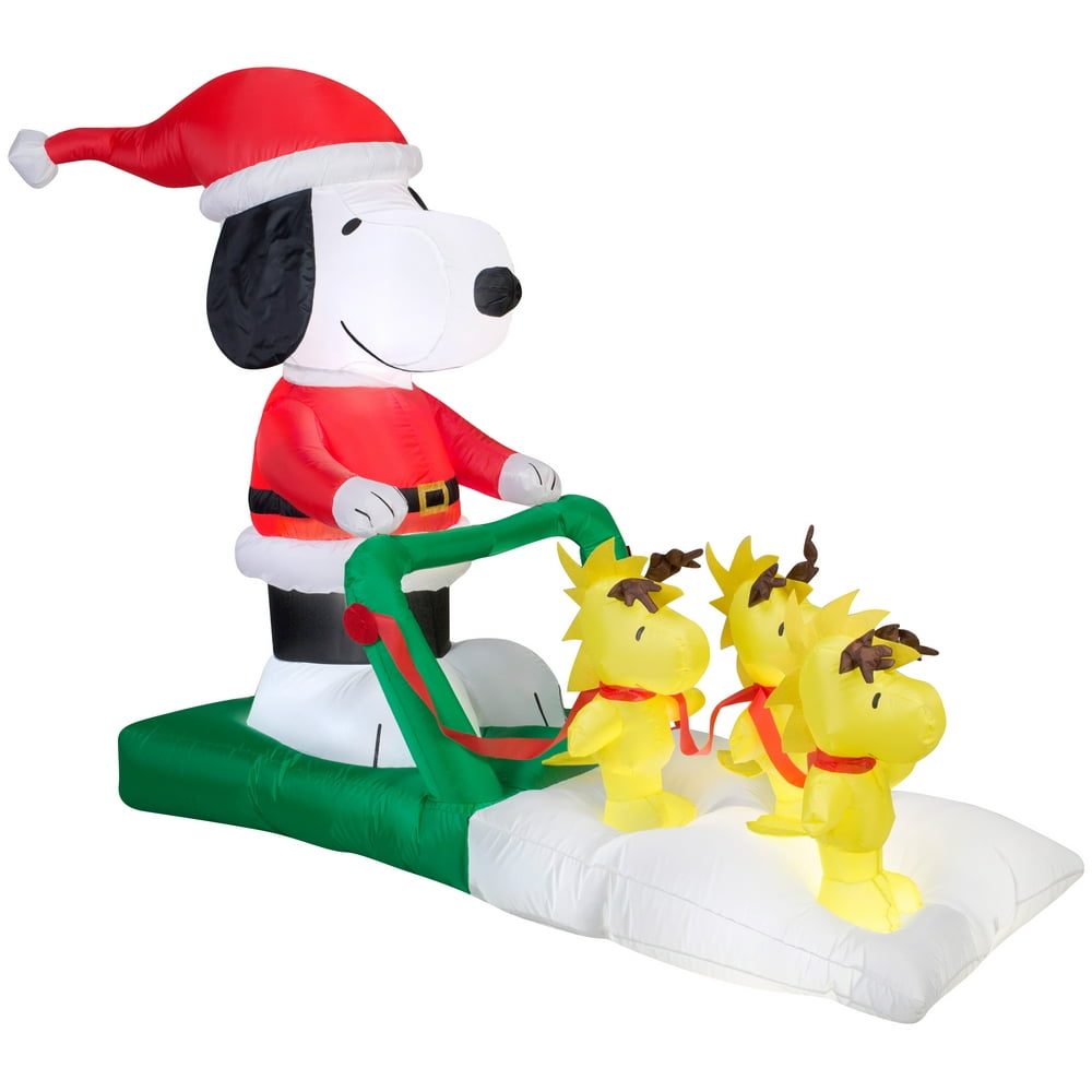 Gemmy Christmas Airblown Inflatable Snoopy Sled Scene Peanuts, 4.5 ft