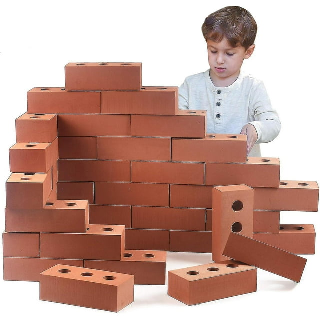 Bricks Building Role Play Toy, Life Size1.6*0.8*0.45Cm Fake Pretend Foam Construction Blocks (100Pcs)