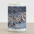thumbnail image 2 of Winter Ceramic Toothbrush Holder, Shirakawago Scenery in Gifu Chubu Japan, Decorative Versatile Countertop for Bathroom, 4.5" X 2.7", Pale Purpleblue Brown, 2 of 4