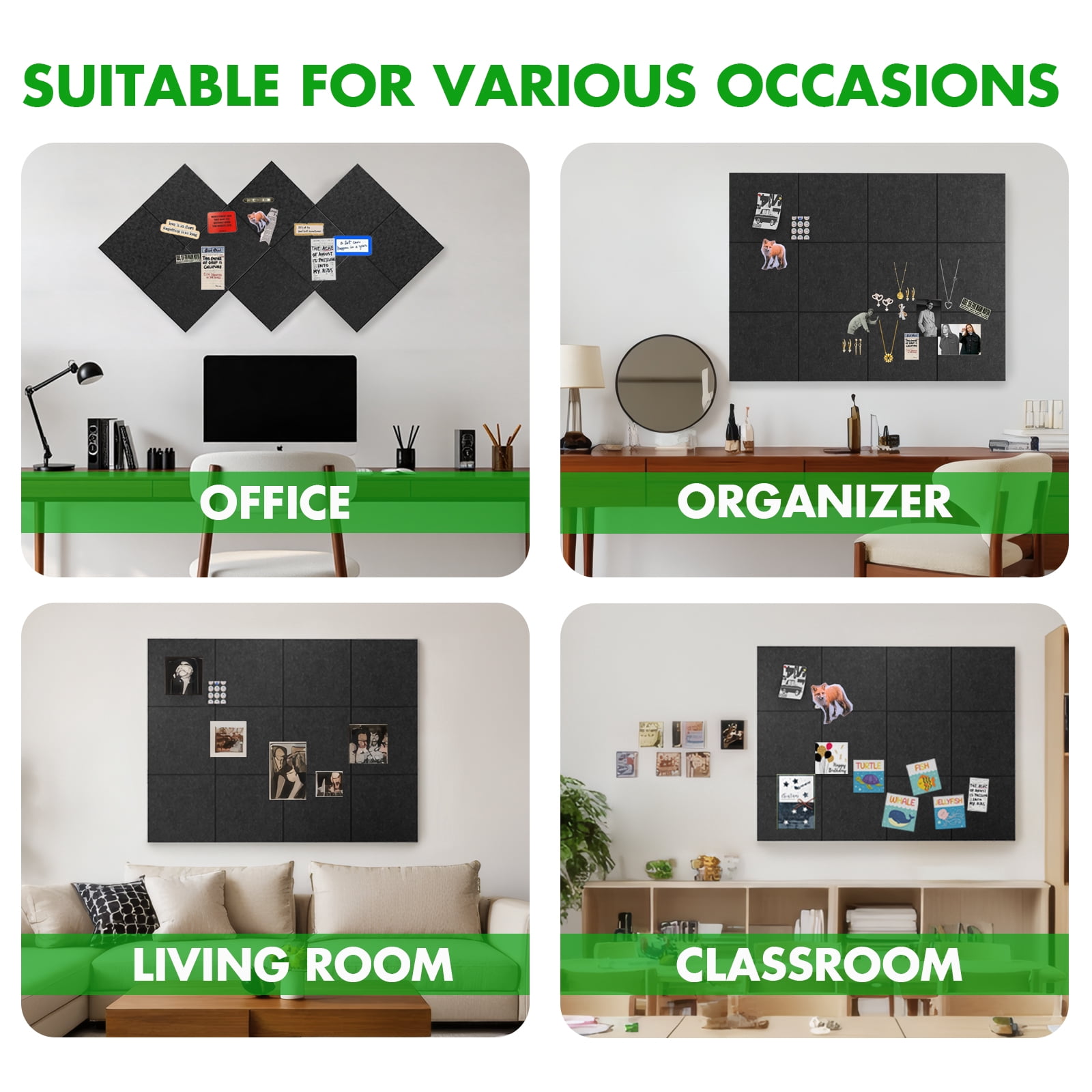 Large Cork Board for Office Decor,48"x36"-12 Pack Felt Wall Tiles with Safe Removable Adhesive Tabs, 1/2" Thick Felt Bulletin Board,Cork Boards for Walls Pin Board - Gray Marble