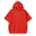 thumbnail image 2 of Boys Short Sleeve Hooded Sweatshirt,Waffle Knit Casual Pullover with Quarter Zip, Lightweight Hoodie for Spring Summer,Youth Kids Tops(Red,7_8 Years), 2 of 4