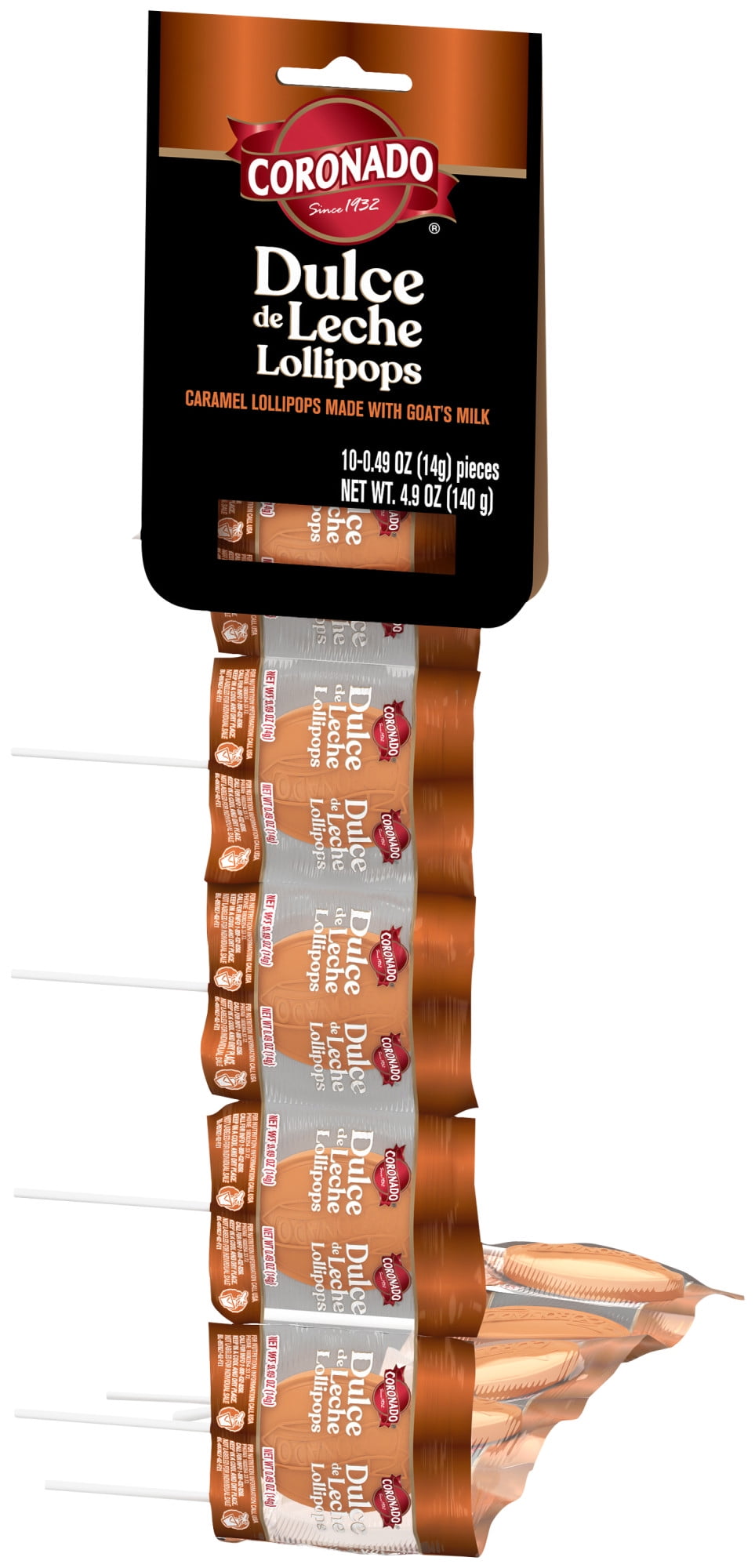 Coronado  Cajeta Lollipops 10 ct  Wrapper,  Dulce de Leche Flavored Creamy Lollipop