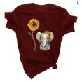 thumbnail image 1 of Camiseta de mujer Blusa de cuello redondo de manga corta con estampado de girasol, rojo vino, L Noticed AP001988-27, 1 of 5