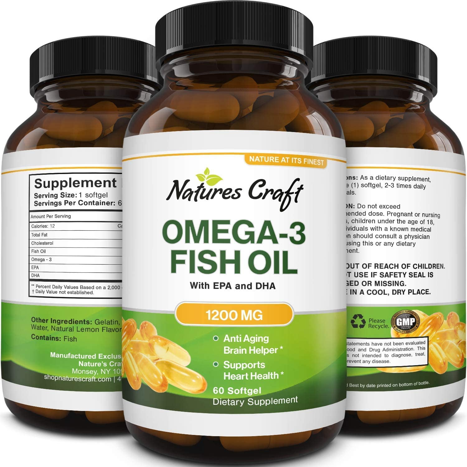 Omega 3 Fish Oil Supplement - EPA DHA Fish Oil Omega 3 Supplement with ...