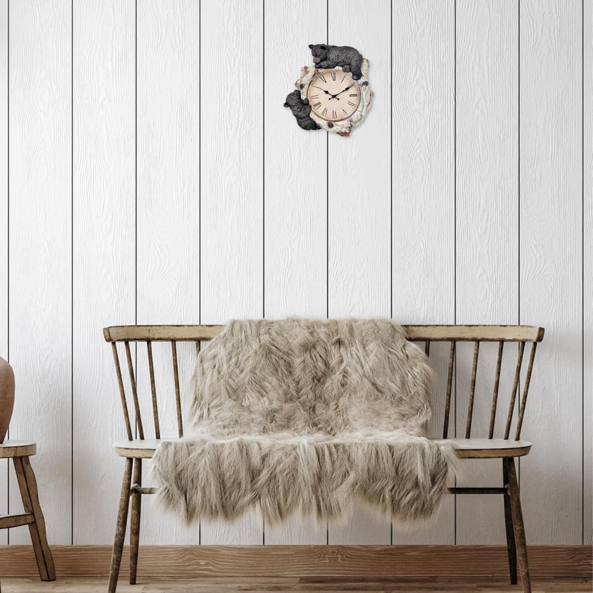 Black Bear Cubs on Birch Woodland Style Wall Clock Cabin Lodge