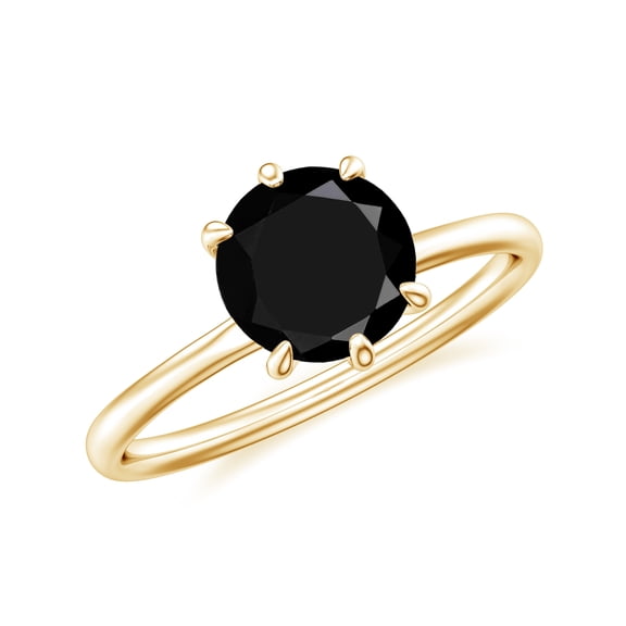 1.20 CT Round Shaped 6-Prong Set Solitaire Black Onyx Engagement Ring in Sterling Silver/ Yellow Gold Plated Promise Wedding Band Ring July Birthstone Jewelry, Ring Size 5