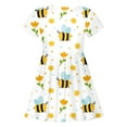 thumbnail image 5 of Tisuna Girls Summer Dress Cartoon Bee Print Short Sleeve Crew Neck Dresses Comfortable Soft Little Girls Children'S Casual Wear White Size 8-9 Years, 5 of 5