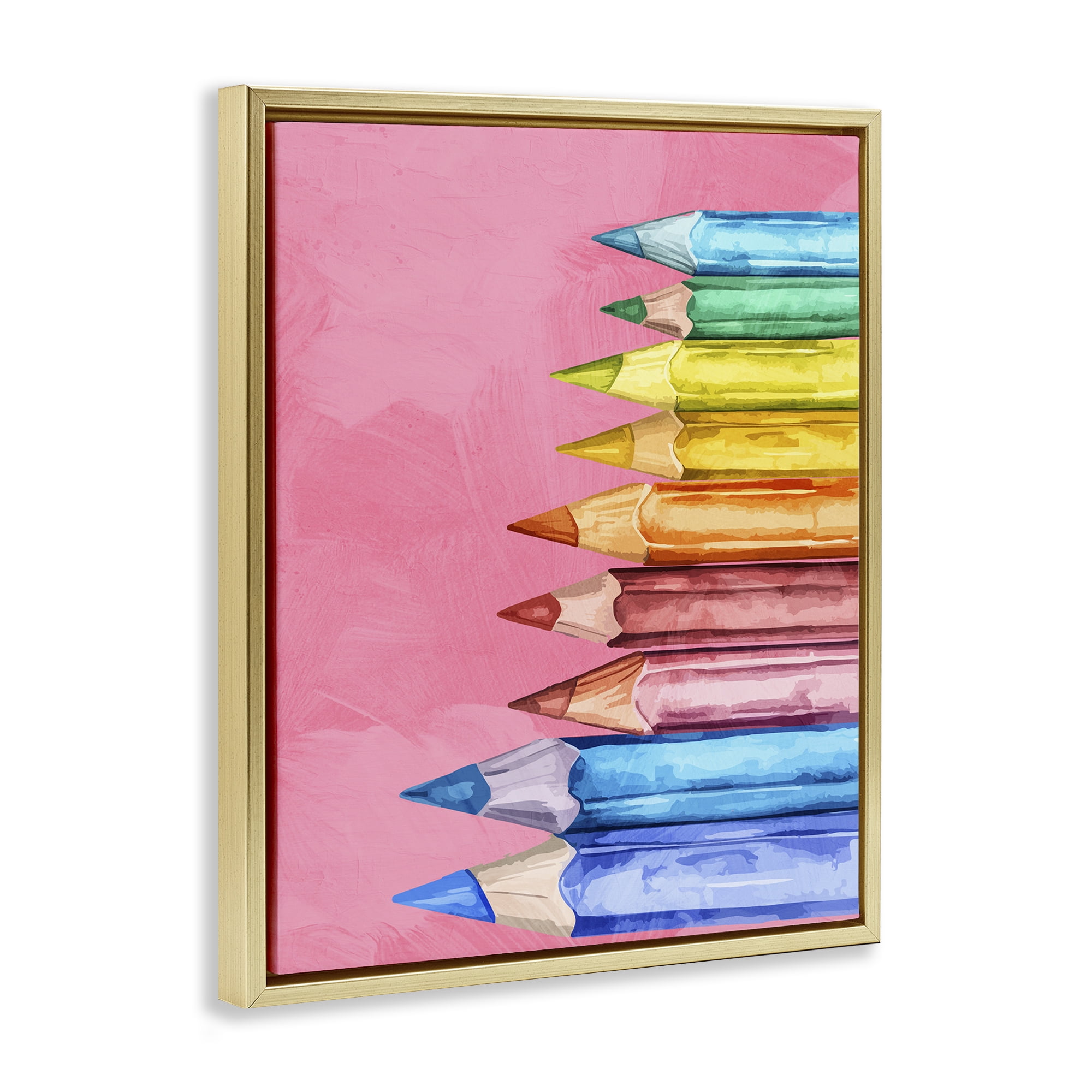 Stupell Industries Vibrant Pencils on Pink Gold Framed Floater Canvas Wall Art, design by Kim Allen