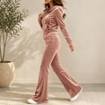 thumbnail image 5 of Livrdious Women's Velour 2 Piece Lounge Set Zip Up Hoodies Cropped Jacket with High Waist Bootcut Pants Matching Tracksuit Set Womens Outfits, 5 of 7