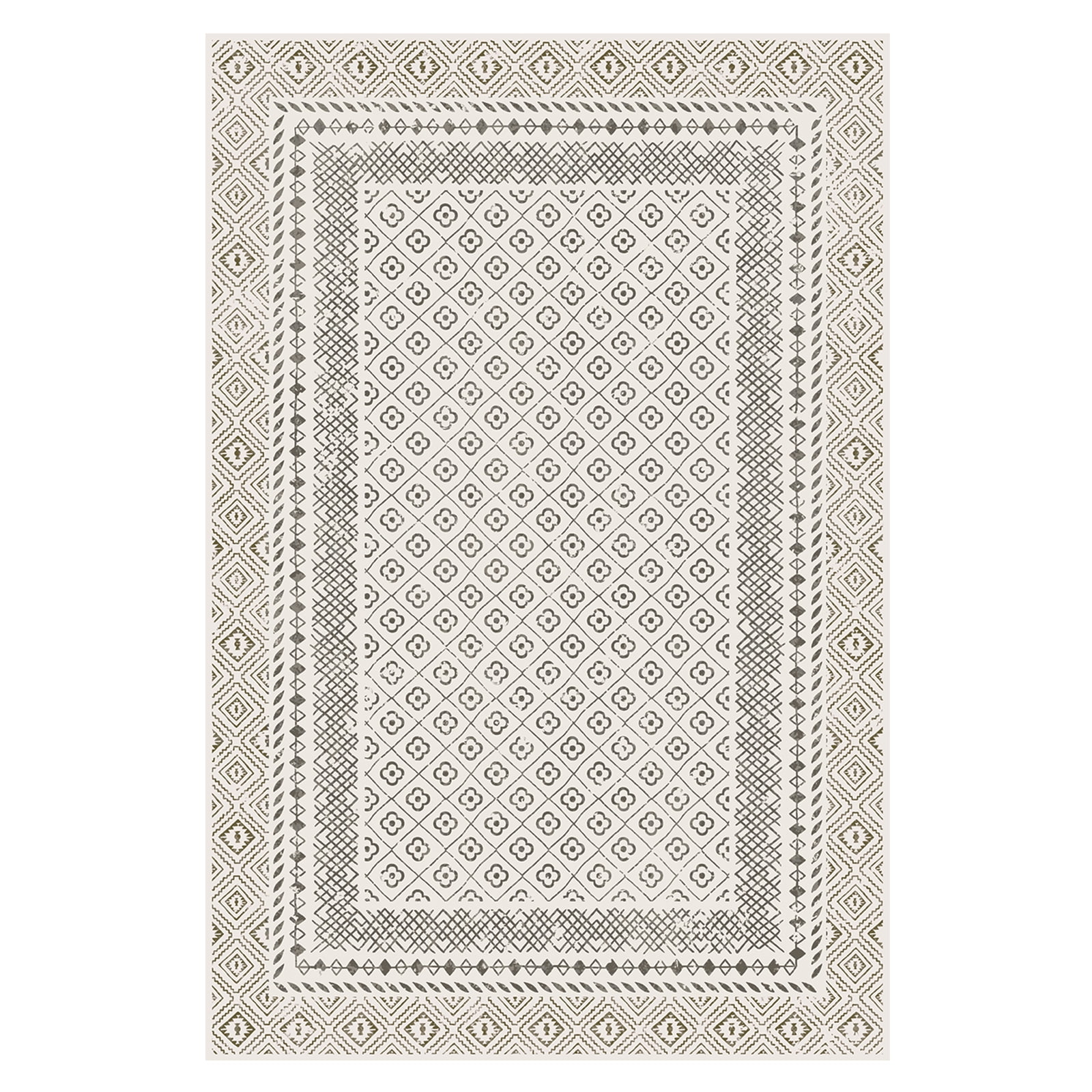 MeyJey 4'x6' Boho Floral Area Rug, Machine Washable Vintage Throw Rug, Non-Slip Stain Resistant Oriental Traditional Carpet for Living Room Bedroom Dining Room Office, Beige/Gray