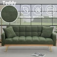 thumbnail image 5 of 69" Comfy Futon Sofa Bed with 2 Pillows, Convertible Couch Reversible Loveseat Folding Daybed Guest Bed, Tufted Teddy Fleece Upholstered Convertible Sleeper Sofa Bed for Living Room, Bedroom, Green, 5 of 7