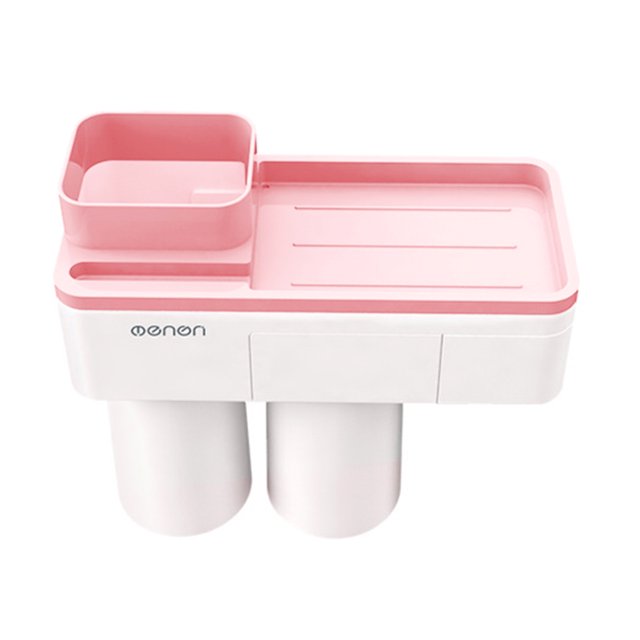 Worallymy Taza de adsorción para cepillo de dientes, soporte para pasta de dientes, baño familiar, estante para cepillos de dientes para teléfono sin perforaciones, rosa, 2 tazas Worallymy JD735800516