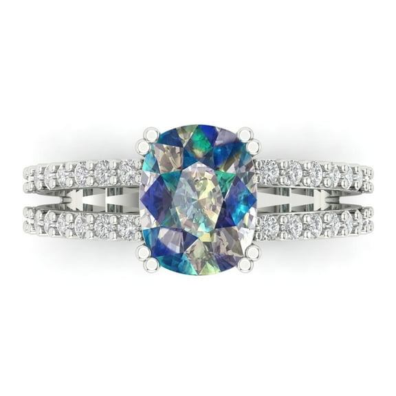 3.96ct Cushion Cut Blue Moissanite 14k White Gold Engraving Statement Bridal Wedding Designer Ring Size 7.5