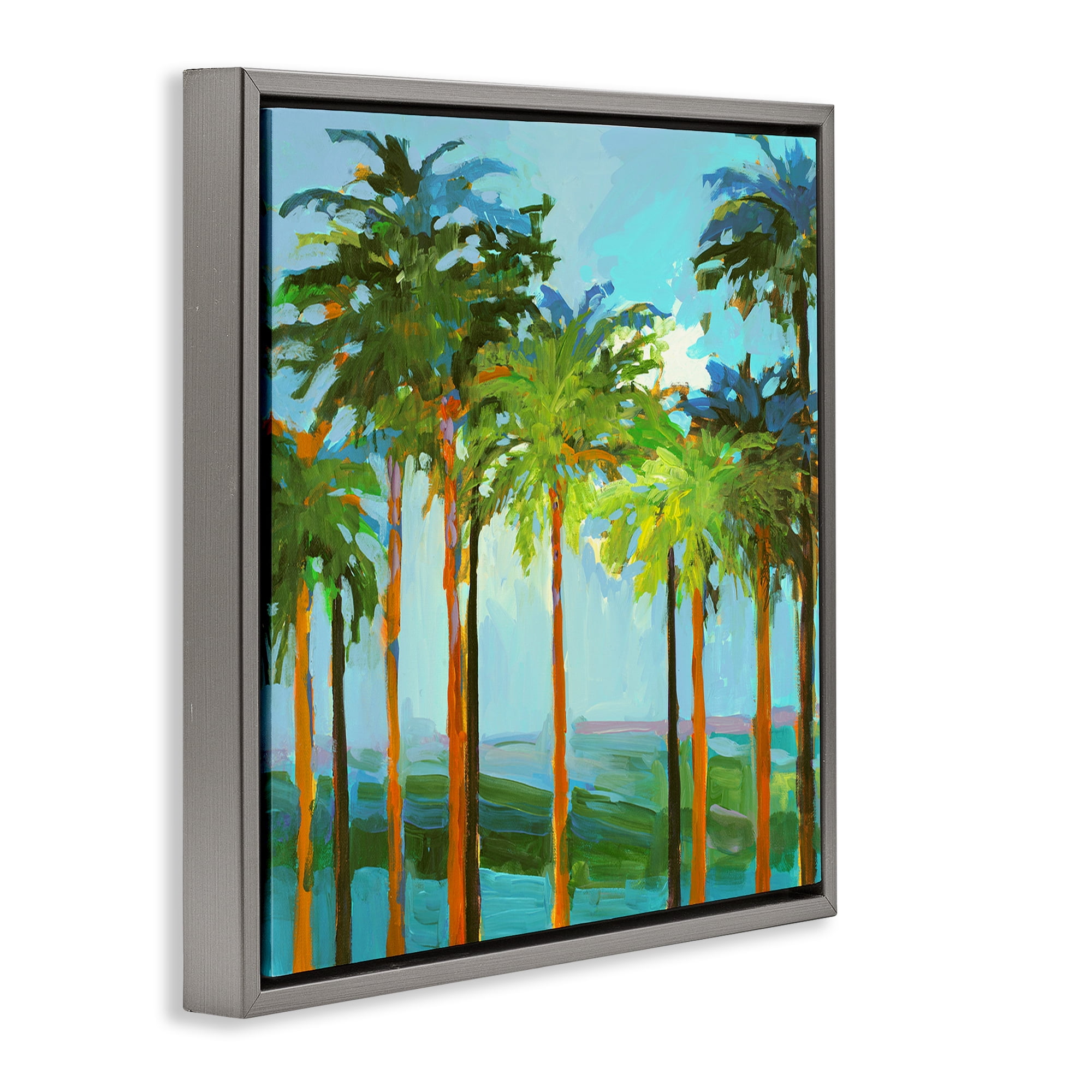 Stupell Industries Tall Palms Abstraction Coastal Painting Gray Floater Framed Canvas Art Print Wall Art, 25 x 25