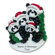 Panda Bear Family of 4 Personalized Christmas Ornament