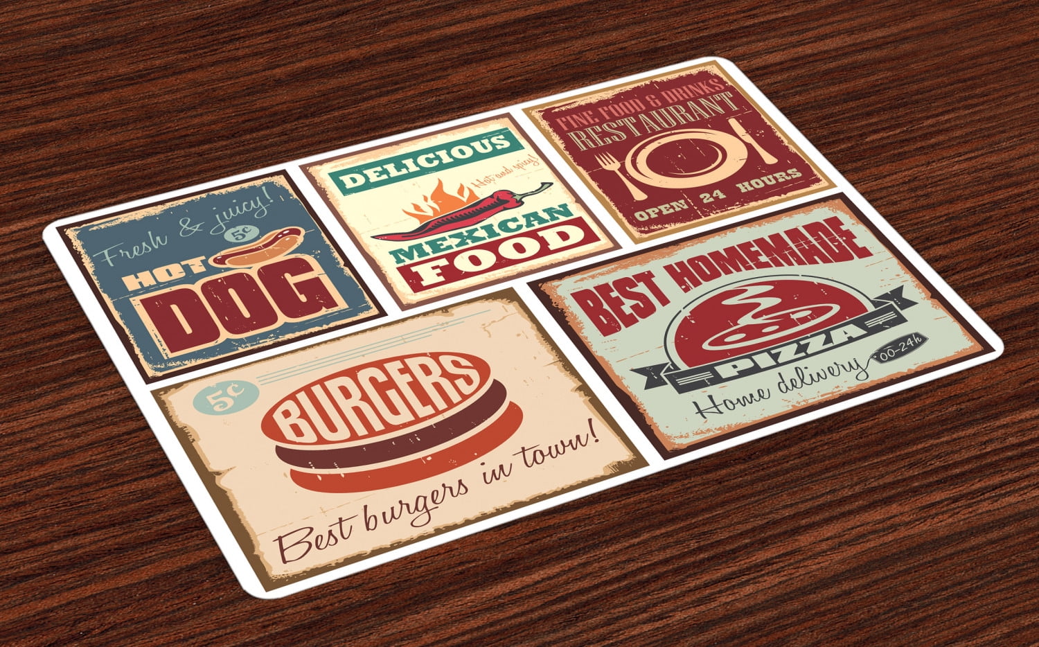 Retro Placemats Set of 4 Nostalgic Tin Signs and Mexican Food Prints