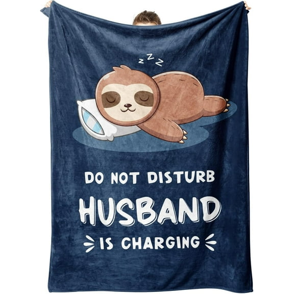 Funny Gifts for Husband Christmas, Husband Birthday Gift, Husbands is Charging Sloth Blanket, Anniversary Wedding Gifts for Husbands from Wife, Valentines Day Gift for Him